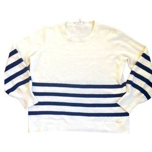 Michael Kors Wool Blend Cream & Navy Striped Crew Neck Sweater Pre-owned